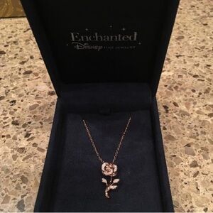 Zales Enchanted Disney Belle 1/10 CT. T.W. Diamond Rose Pendant in 10K Rose Gold